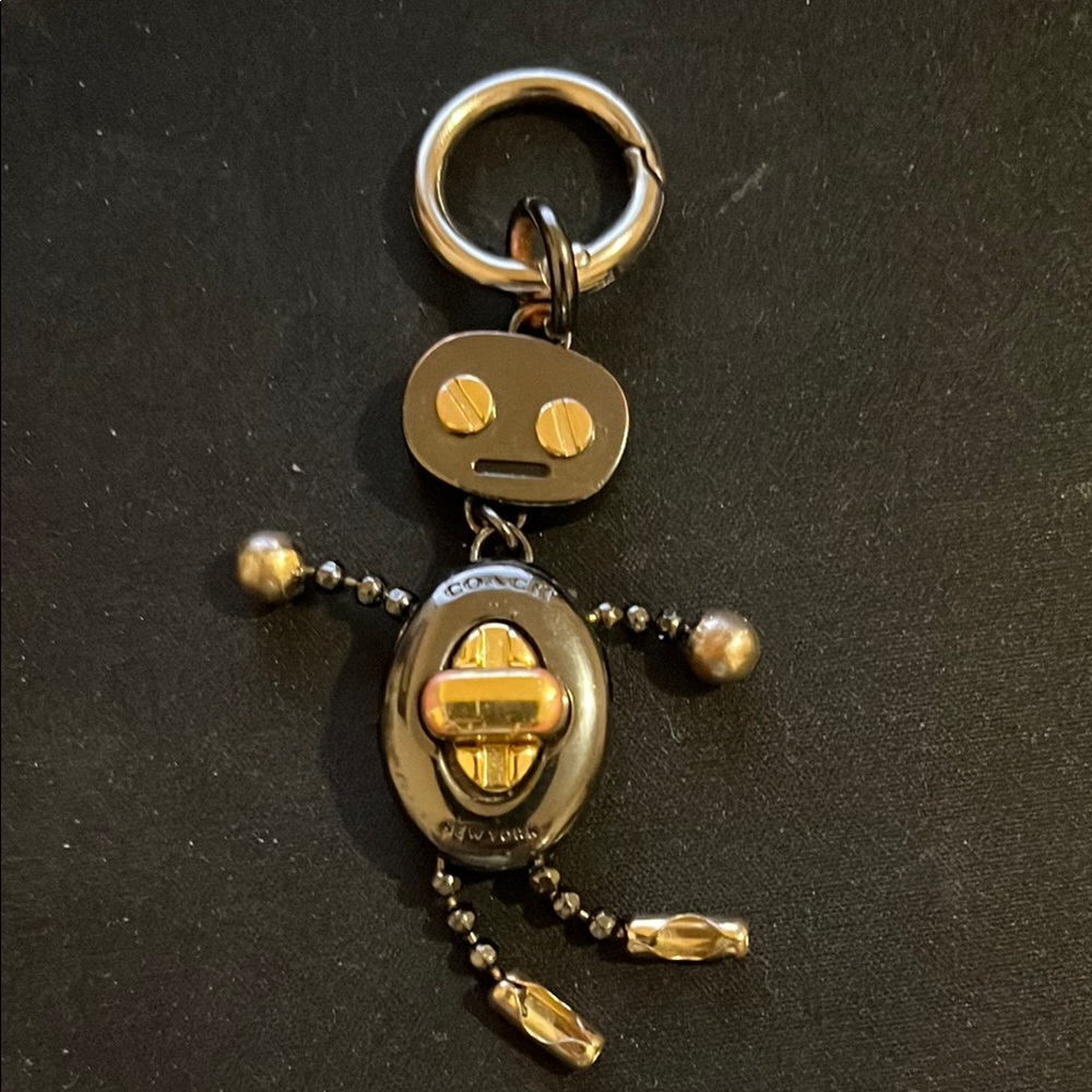 Coach Robot Keychain Charm - Black and Gold